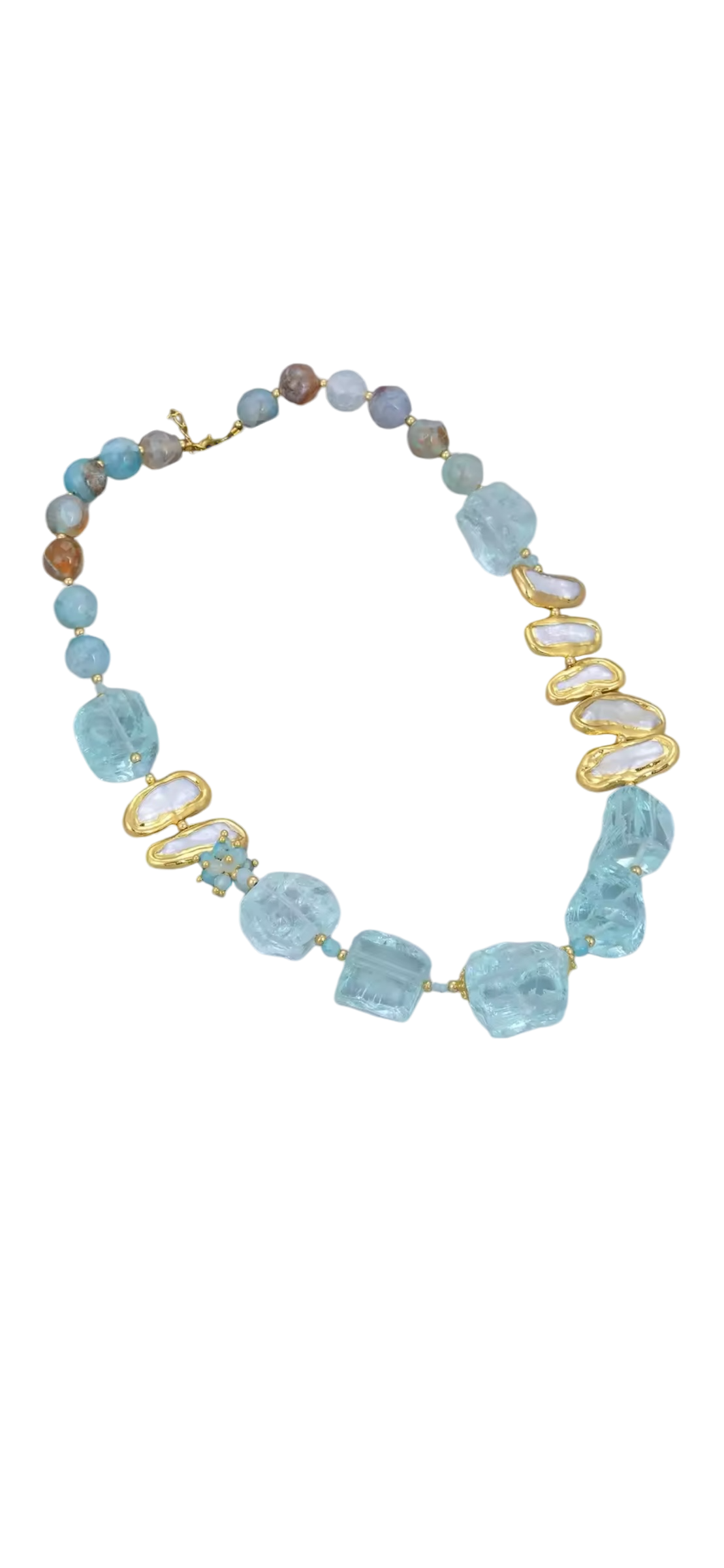 Blue glass and pearl necklace
