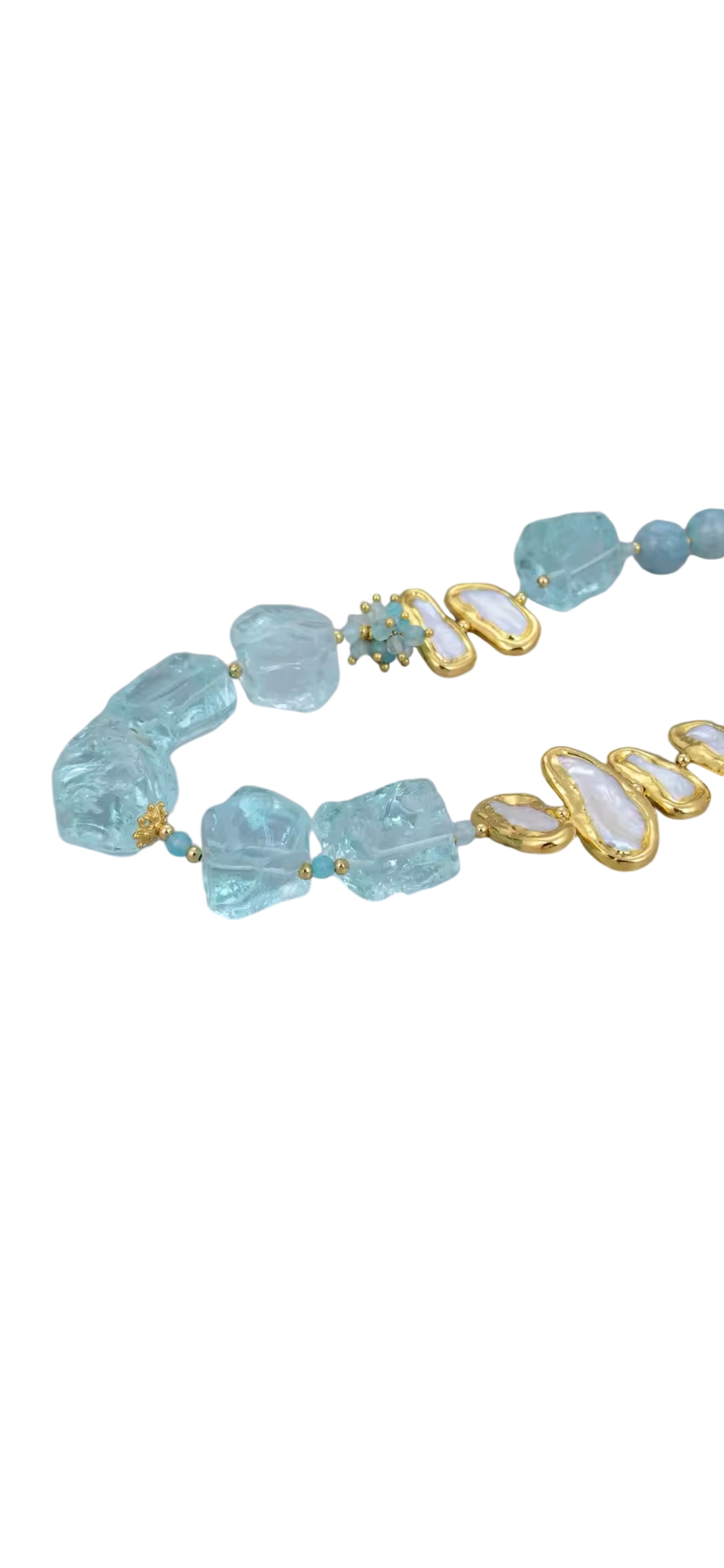 Blue glass and pearl necklace